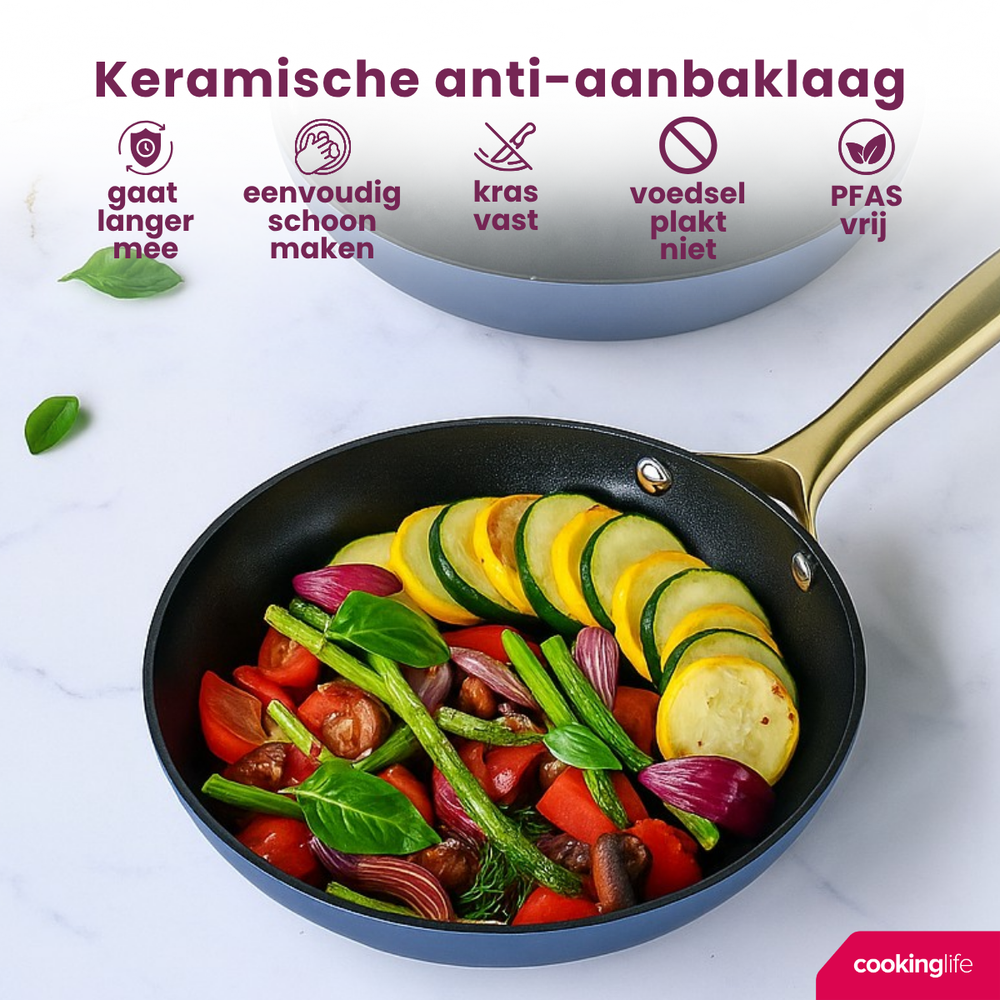 Cookinglife Koekenpannenset Style Blauw - ø 24 & 28 cm - keramische anti-aanbaklaag - geschikt voor alle warmtebronnen