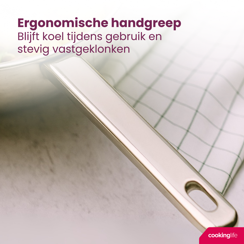 Cookinglife Koekenpan Superior RVS ø 24 cm - zonder anti-aanbaklaag - geschikt voor alle wartmebronnen - PFAS-vrij