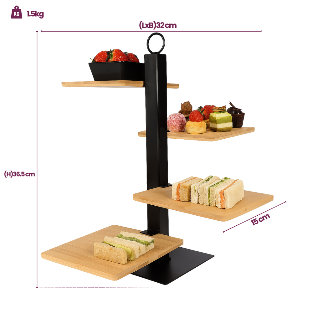 Cookinglife Etagere 4 Laags / Serveertoren + Schaaltje - Zwart Metaal