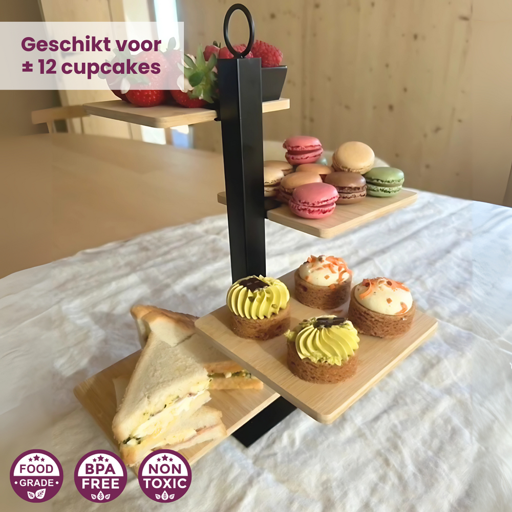 Cookinglife Etagere 4 Laags / Serveertoren + Schaaltje - Zwart Metaal
