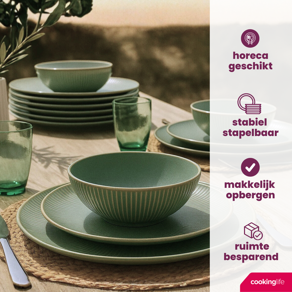Cookinglife Serviesset Coastal Lines Seagrass Green 18-Delig / 6 personen