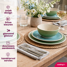 Cookinglife Serviesset Oceanico Turquoise 24-delig / 8 Personen - 8 dinerborden, 8 ontbijtborden en 8 kommen