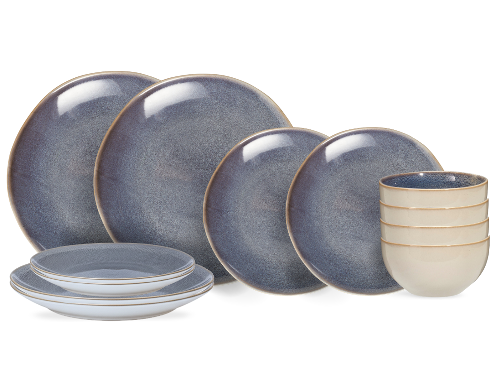 Cookinglife Serviesset Serene Blue 12-delig / 4 personen - 4 dinerborden, 4 ontbijtborden en 4 kommen