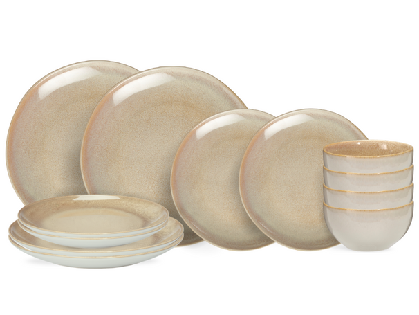 Cookinglife Serviesset Serene Zand 12-delig / 4 personen - 4 dinerborden, 4 ontbijtborden en 4 kommen