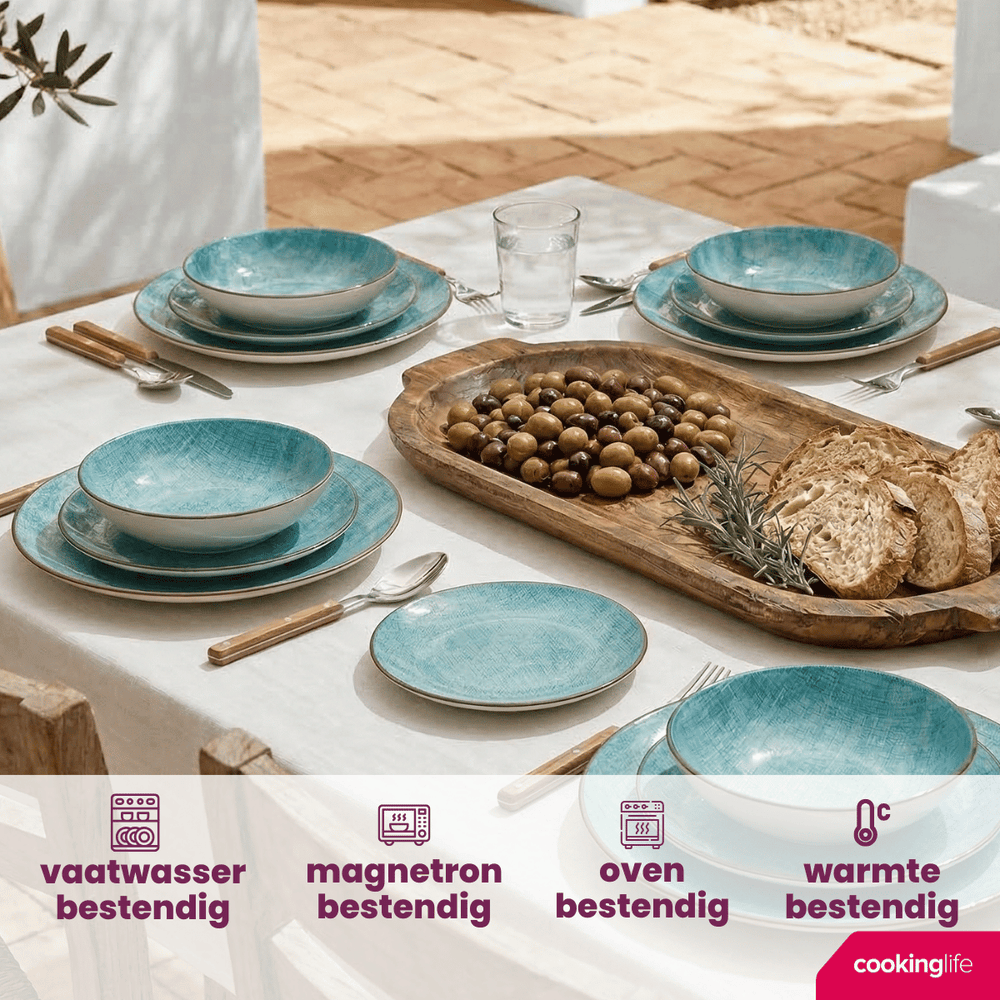 Cookinglife Serviesset Tela Blauw Porselein 12-delig / 4 pesonen - 4 dinerborden, 4 ontbijtborden en 4 diepe borden