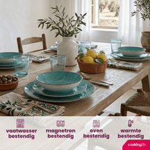 Cookinglife Serviesset Tela Groen Porselein 12-delig / 4 pesonen - 4 dinerborden, 4 ontbijtborden en 4 diepe borden
