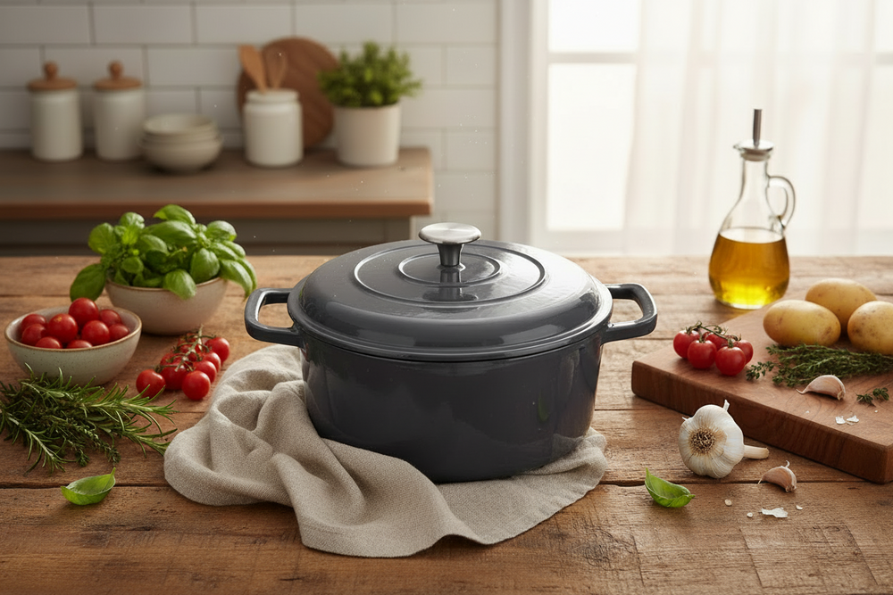 Cookinglife Braadpan met deksel - Heritage Cast Gietijzer - Grijs - ø 26 cm / 4.4 Liter - geëmailleerde anti-aanbaklaag