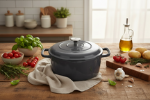 Cookinglife Braadpan met deksel - Heritage Cast Gietijzer - Grijs - ø 26 cm / 4.4 Liter - geëmailleerde anti-aanbaklaag