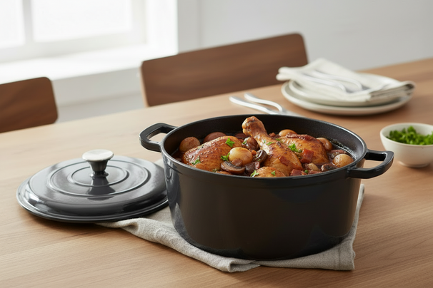 Cookinglife Braadpan met deksel - Heritage Cast Gietijzer - Grijs - ø 26 cm / 4.4 Liter - geëmailleerde anti-aanbaklaag