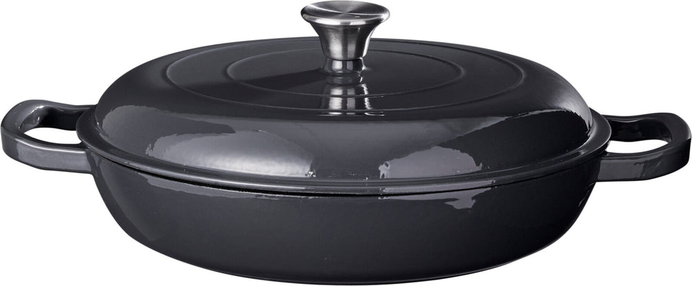 Cookinglife Braadpan met deksel - Heritage Cast - Gietijzer - Grijs - ø 30 cm / 2.6 Liter - geëmailleerde anti-aanbaklaag