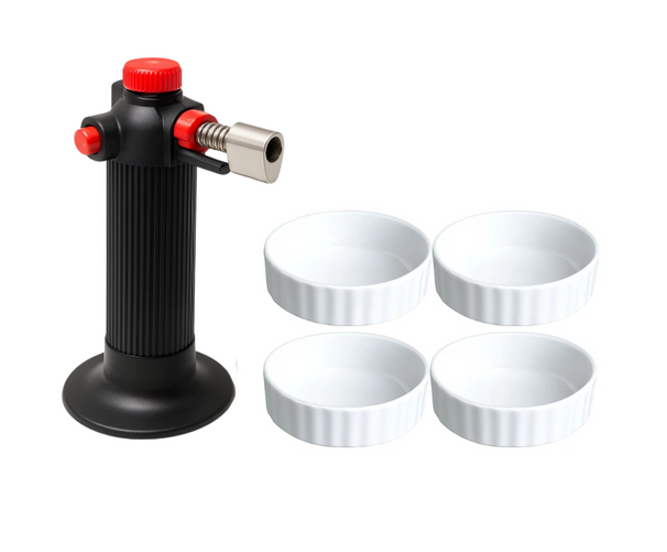 Cookinglife Creme Brulee Set - Brander / Koksbrander + Creme Brulee Schaaltjes ø 12 cm - 4 Stuks