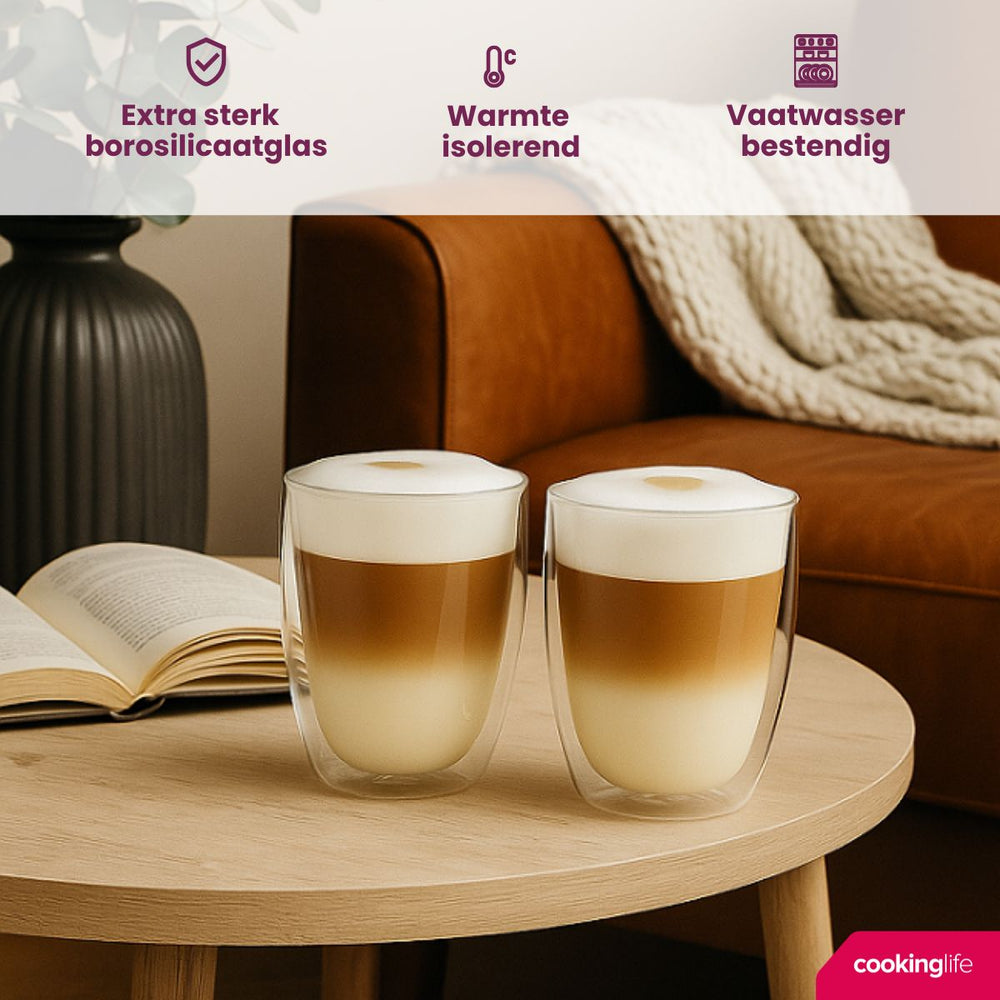 Cookinglife Dubbelwandige Latte Macchiato glazen 380 ml - 2 stuks
