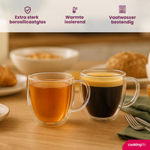 Cookinglife Dubbelwandige Koffie- / theeglazen met oor 280 ml - 2 stuks