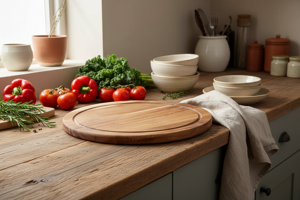Snijplank Hout Acacia Pure Wood Ø 30 cm - Ronde Snijplank met Sapgeul - Cookinglife