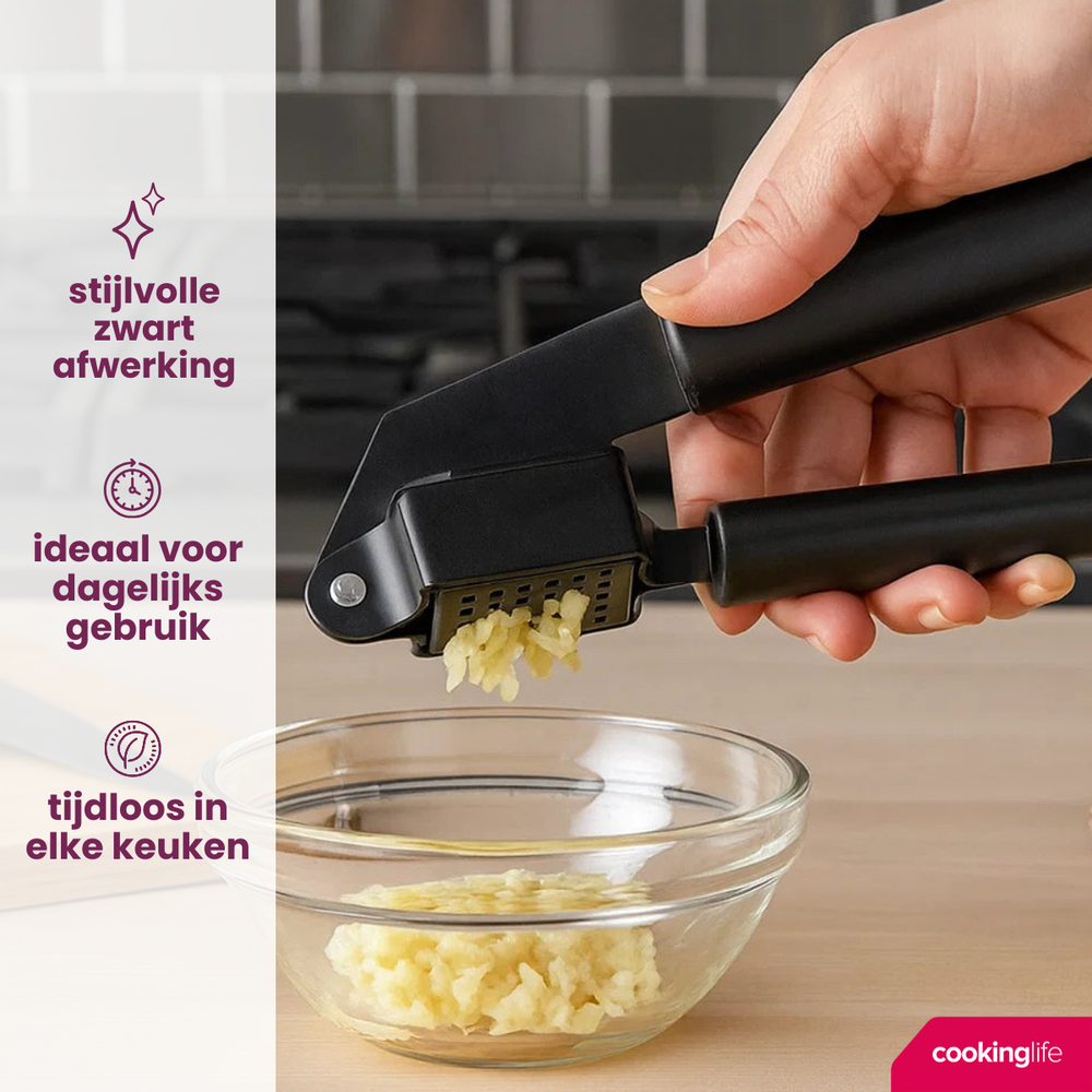 Cookinglife Keukengerei Set Zwart - 6-delig - Torenrasp, Knoflookpers, Blikopener, Pizzasnijder, Kaasschaaf & IJschep