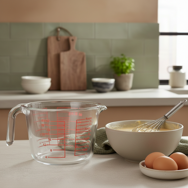 Maatbeker Borosilicaat Glas 1 Liter - Afmeten Vloeistoffen en Ingrediënten - Cookinglife