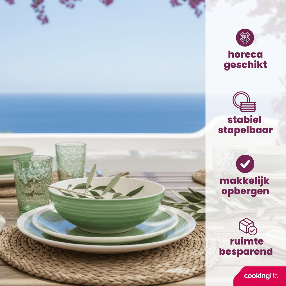 Cookinglife Serviesset Oceanico Groen 24-delig / 8 Personen - 8 dinerborden, 8 ontbijtborden en 8 kommen