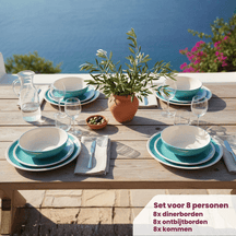 Cookinglife Serviesset Oceanico Turquoise 24-delig / 8 Personen - 8 dinerborden, 8 ontbijtborden en 8 kommen