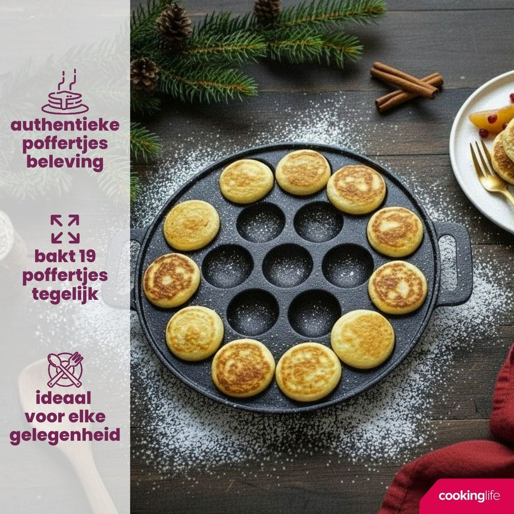 Cookinglife Poffertjespan - Gietijzer - ø 24 cm - 19 poffertjes