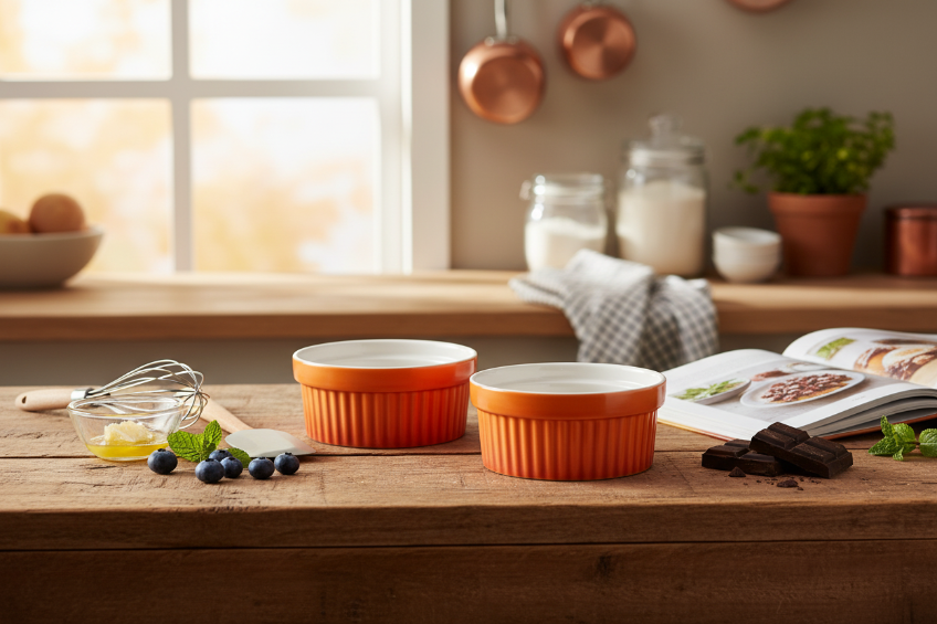 Cookinglife Ramekins / Soufflébakje / Creme Brulee Schaaltjes - Oranje - Porselein - ø 11cm -  2 Stuks