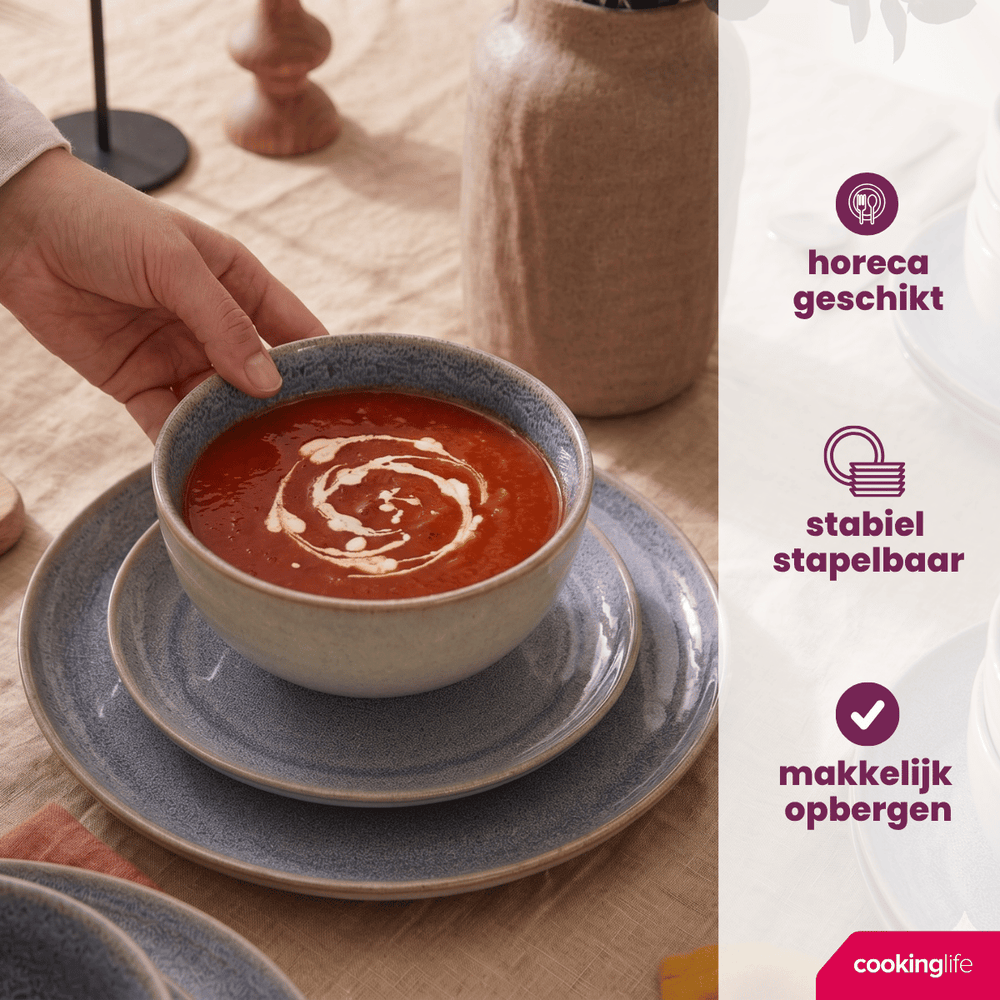 Cookinglife Serviesset Serene Blue 12-delig / 4 personen - 4 dinerborden, 4 ontbijtborden en 4 kommen