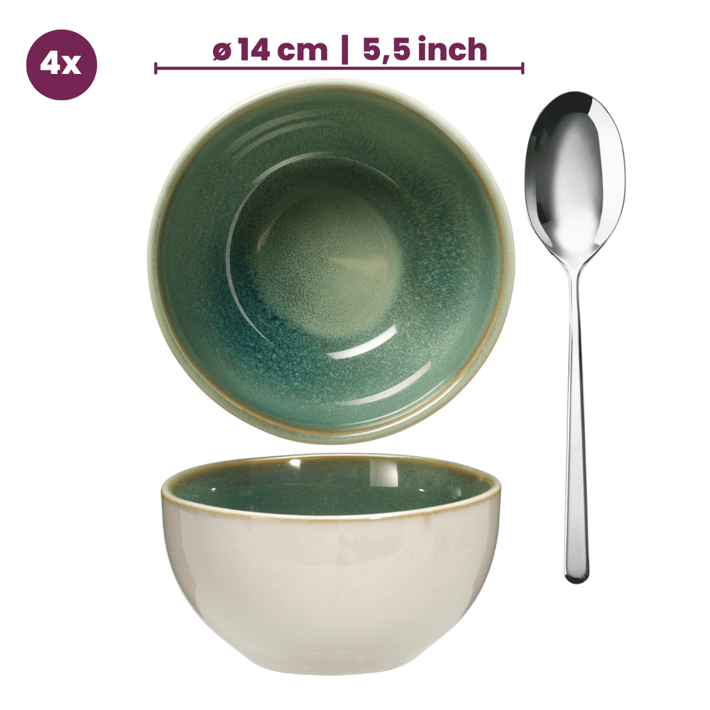 Cookinglife Serviesset Serene Green 12-delig / 4 personen - 4 dinerborden, 4 ontbijtborden en 4 kommen