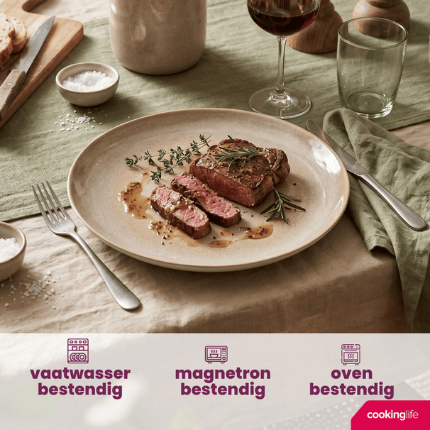 Cookinglife Dinerborden Serene Zand ø 28 cm - Aardewerk - 4 stuks