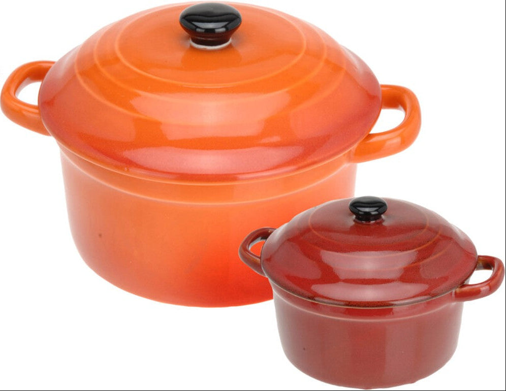 Cookinglife Serveerpan met deksel Oranje/Rood - Porselein - ø 10 cm / 300 ml