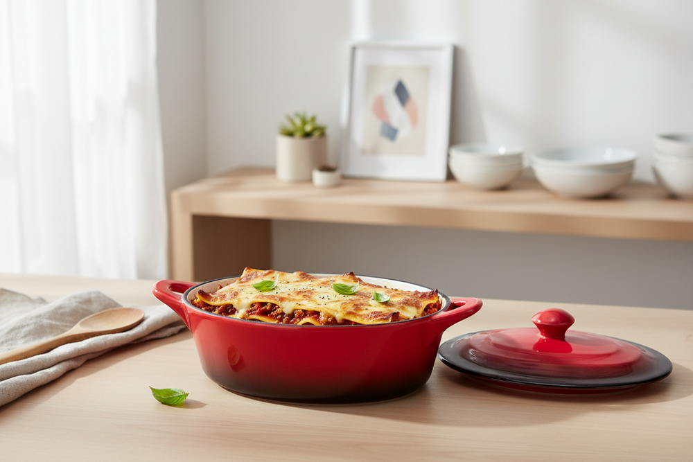 Cookinglife Serveerpannetje met deksel Rood - Porselein - 16.5 x 9 cm / 600 ml