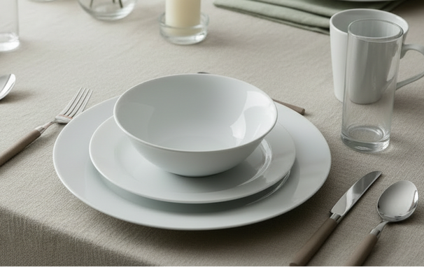 Serviesset  Porselein Wit 36-delig / 4 personen - 4 dinerborden, 4 ontbijtborden, 4 kommen, 4 mokken, 4 waterglazen en 4 besteksetjes - Cookinglife