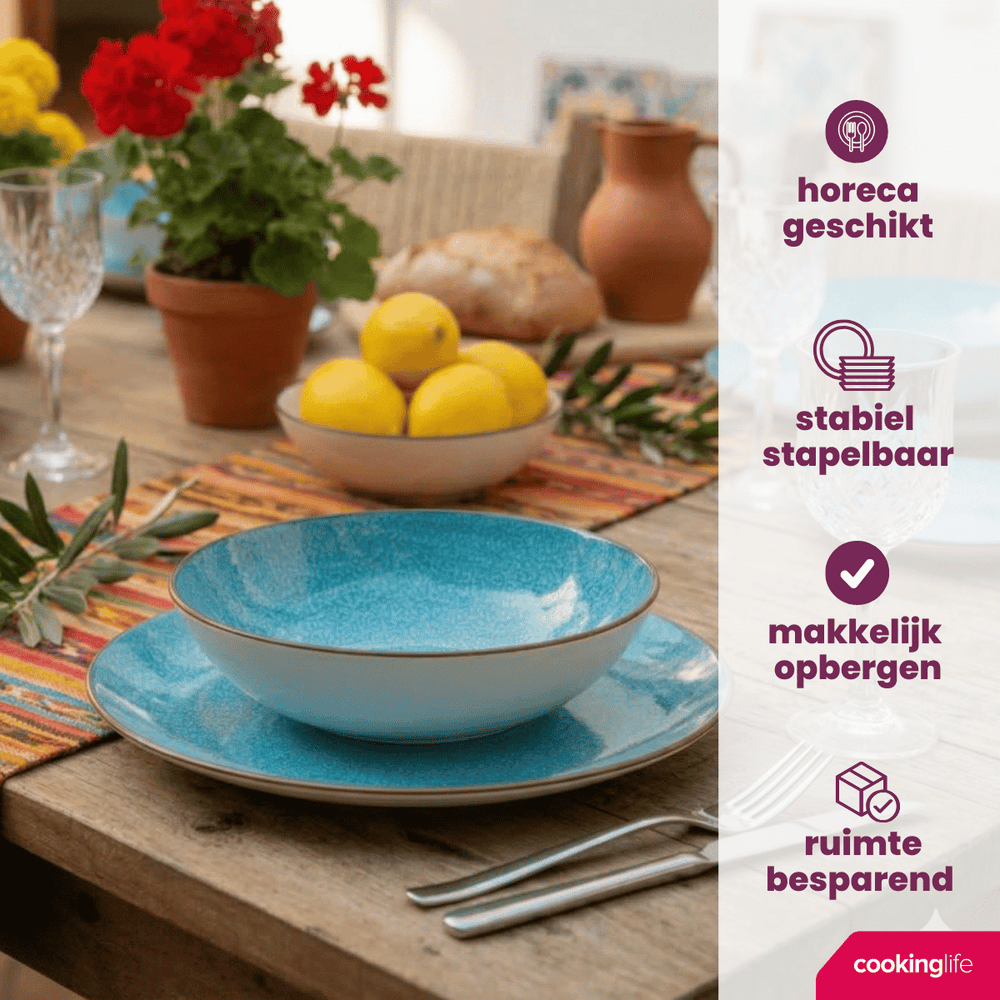 Cookinglife Serviesset Ibiza Porselein 24-delig / 8 personen - 8 dinerborden, 8 ontbijtborden en 8 diepe borden