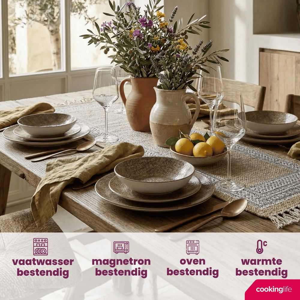 Cookinglife Serviesset Marrakech Porselein 24-delig / 8 personen - 8 dinerborden, 8 ontbijtborden en 8 diepe borden