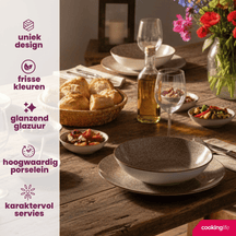 Cookinglife Serviesset Tela Bruin Porselein 12-delig / 4 pesonen - 4 dinerborden, 4 ontbijtborden en 4 diepe borden