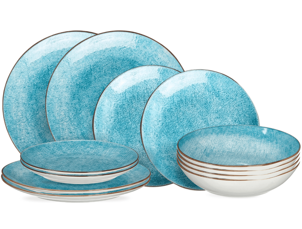 Cookinglife Serviesset Tela Blauw Porselein 12-delig / 4 pesonen - 4 dinerborden, 4 ontbijtborden en 4 diepe borden