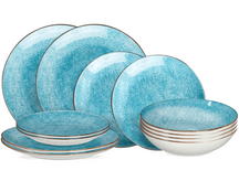 Cookinglife Serviesset Tela Blauw Porselein 12-delig / 4 pesonen - 4 dinerborden, 4 ontbijtborden en 4 diepe borden