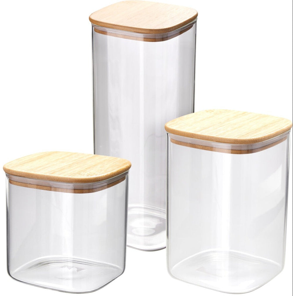 Cookinglife Voorraadpotten - Glas / Bamboe Deksel - 3 Stuks