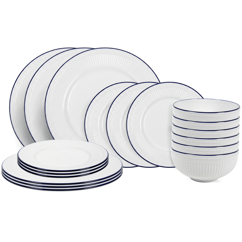 Cookinglife Serviesset Whitmore 18-delig / 6 personen - 6 dinerborden, 6 ontbijtborden en 6 kommen