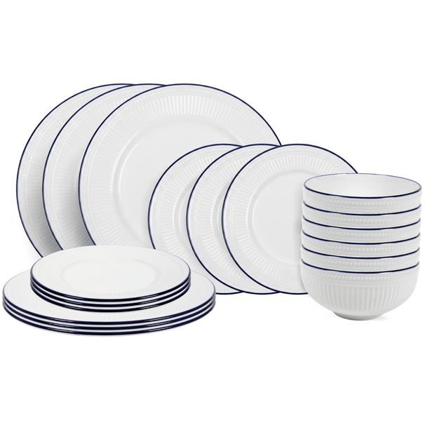 Cookinglife Serviesset Whitmore 18-delig / 6 personen - 6 dinerborden, 6 ontbijtborden en 6 kommen