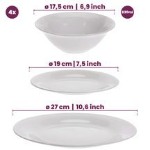 Cookinglife Serviesset Porselein Wit 36-delig / 4 personen - 4 dinerborden, 4 ontbijtborden, 4 kommen, 4 mokken, 4 waterglazen en 4 besteksetjes