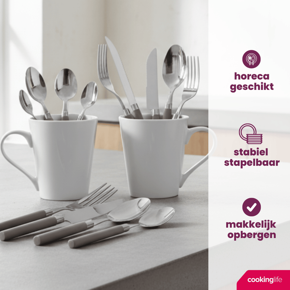 Cookinglife Serviesset Porselein Wit 36-delig / 4 personen - 4 dinerborden, 4 ontbijtborden, 4 kommen, 4 mokken, 4 waterglazen en 4 besteksetjes