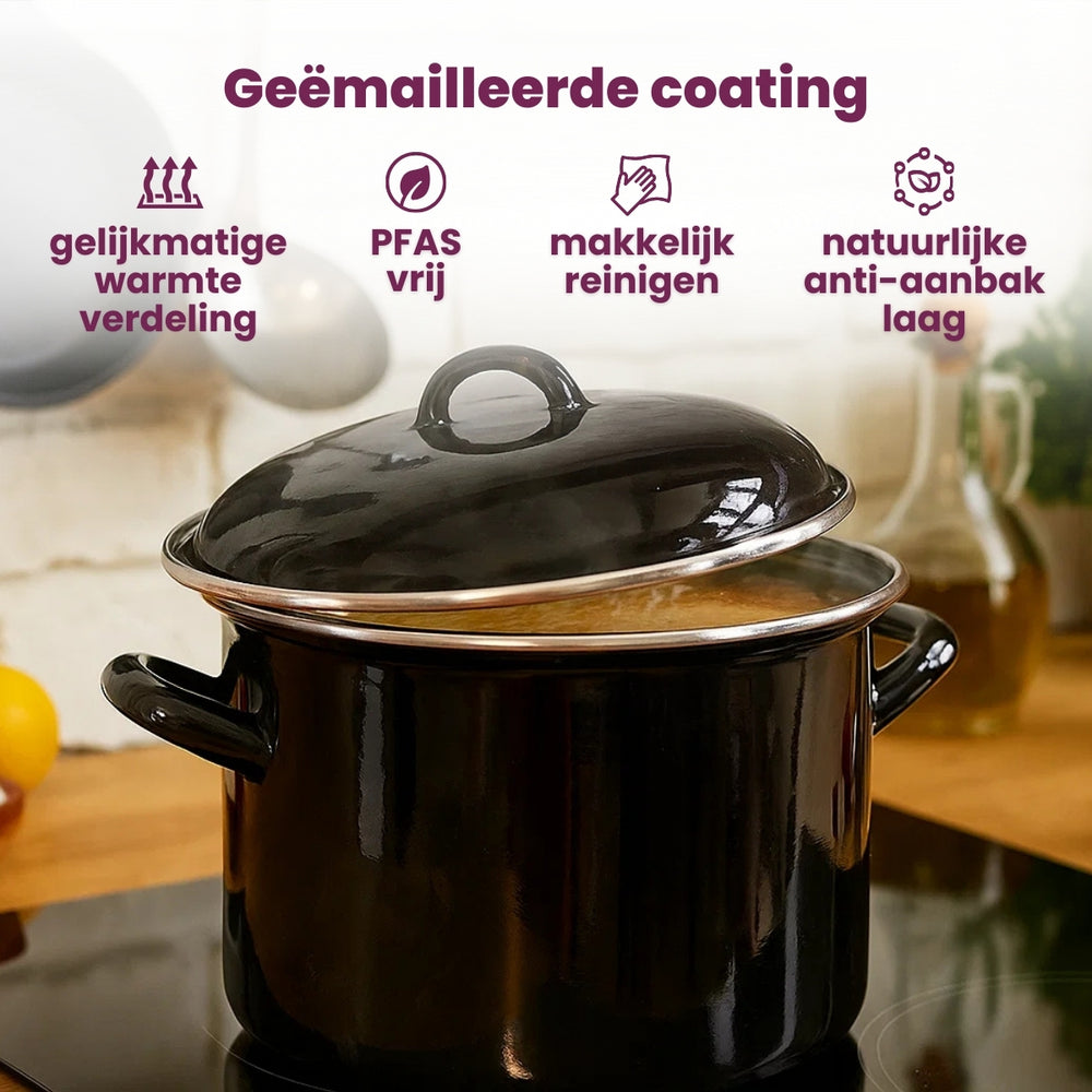 Cookinglife Soeppan - emaille - Zwart - ø 24 cm / 8 liter