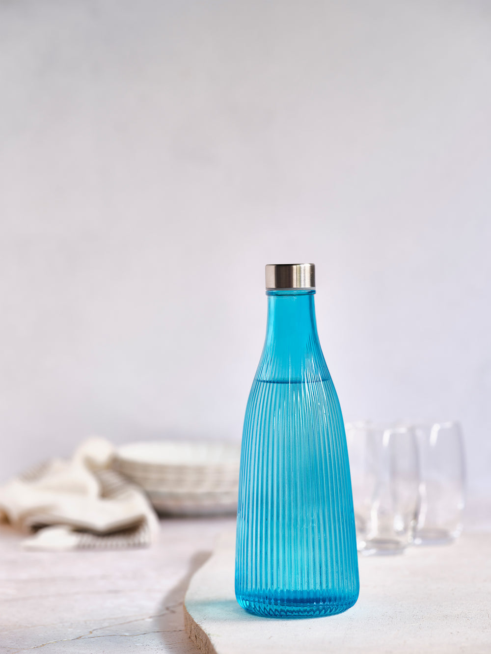 Cosy & Trendy Waterkaraf Atla - met RVS Dop - Glas - Azure Blue - 1 liter