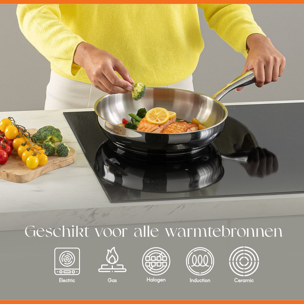 ELLE Gourmet Classique Koekenpan - Ø 24 cm  - Zonder anti-aanbaklaag  - RVS