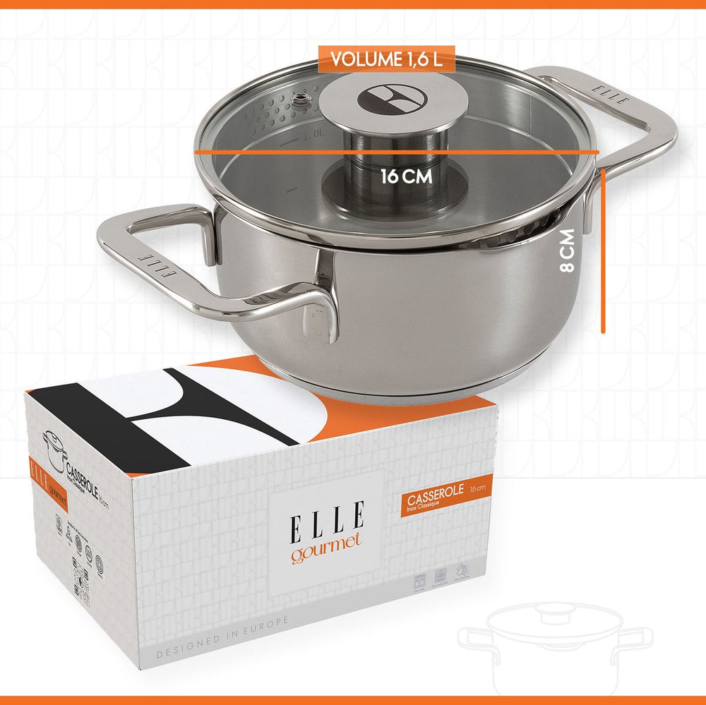 ELLE Gourmet Classique Kookpan met Deksel - Ø 16 cm  - RVS