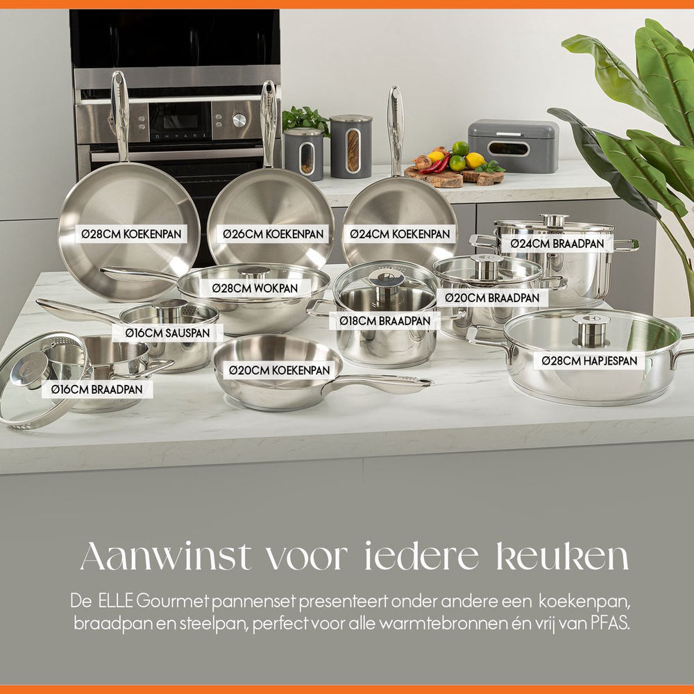 ELLE Gourmet Classique Kookpan met Deksel - Ø 18 cm  - RVS