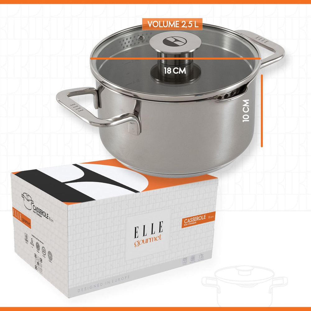 ELLE Gourmet Classique Kookpan met Deksel - Ø 18 cm  - RVS