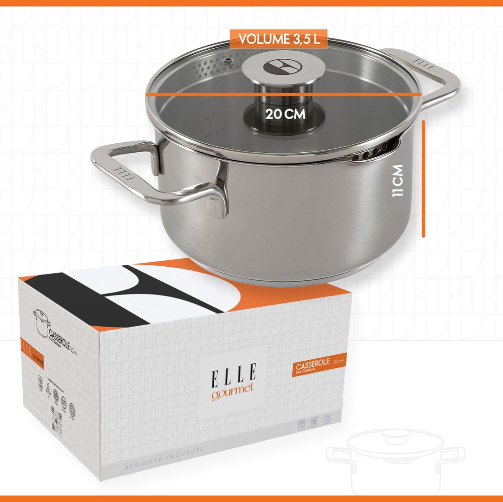 ELLE Gourmet Classique Kookpan met Deksel - Ø 20 cm  - RVS