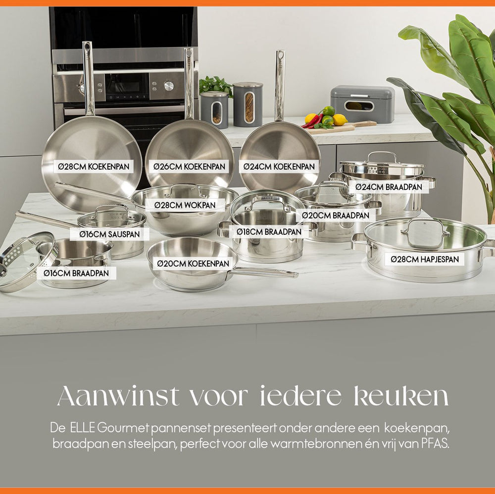 ELLE Gourmet Moderne Koekenpan - Ø 24 cm  - Zonder anti-aanbaklaag - RVS