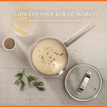 ELLE Gourmet Moderne Steelpan met Deksel - Ø 16 cm  - Zonder anti-aanbaklaag - RVS