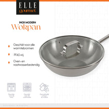 ELLE Gourmet Moderne Wokpan met Deksel - Ø 28 cm  - Zonder anti-aanbaklaag - RVS